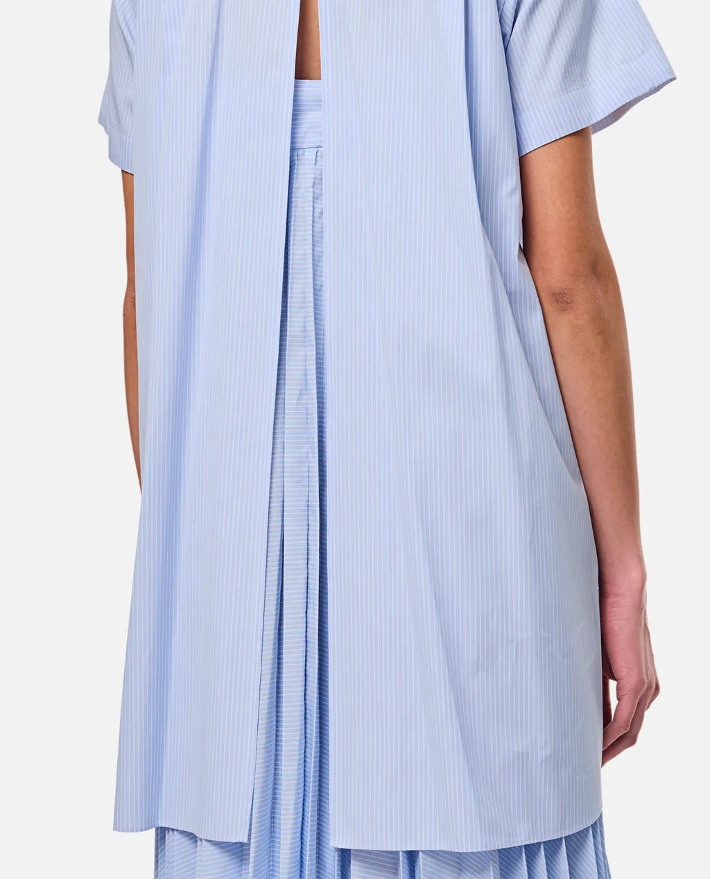 Striped Pleated Midi Chemisier Dress