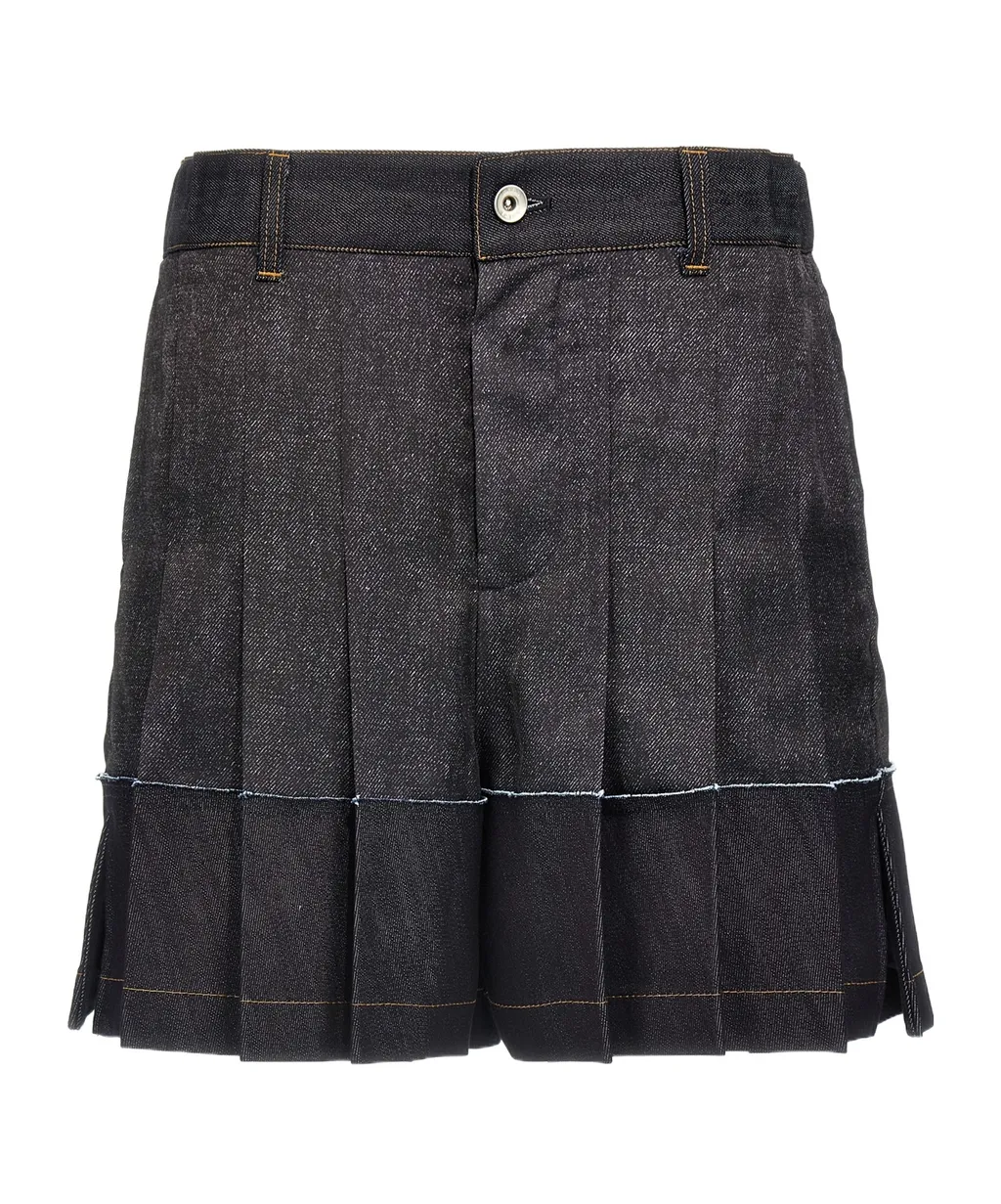 Pleated Denim Shorts