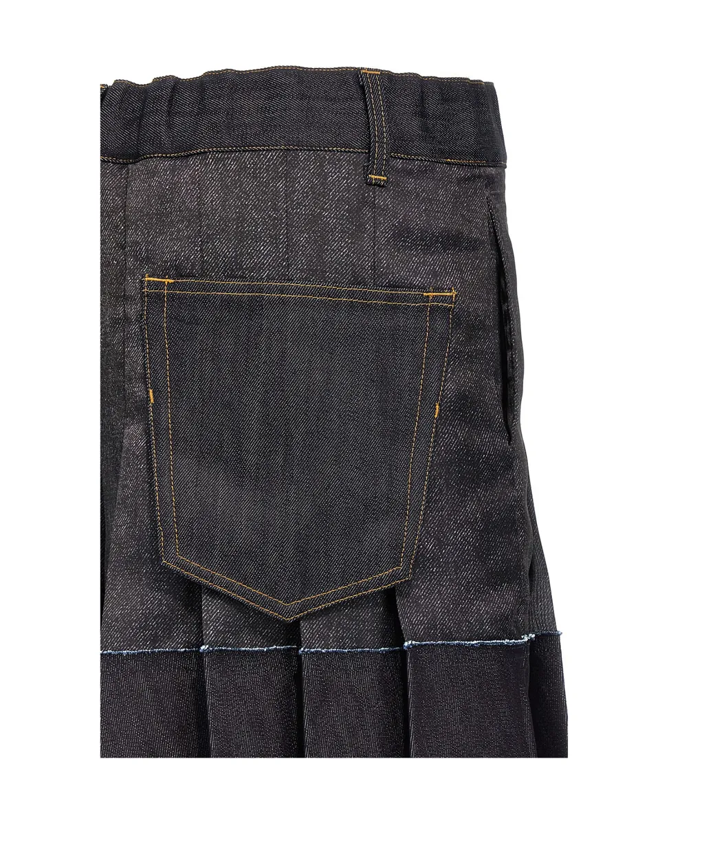 Pleated Denim Shorts