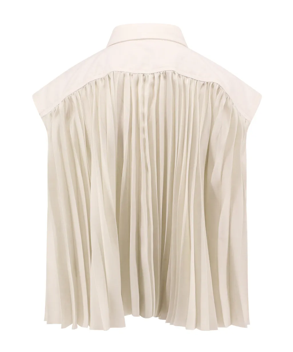 Collared Pleated Sleeveless Shirt