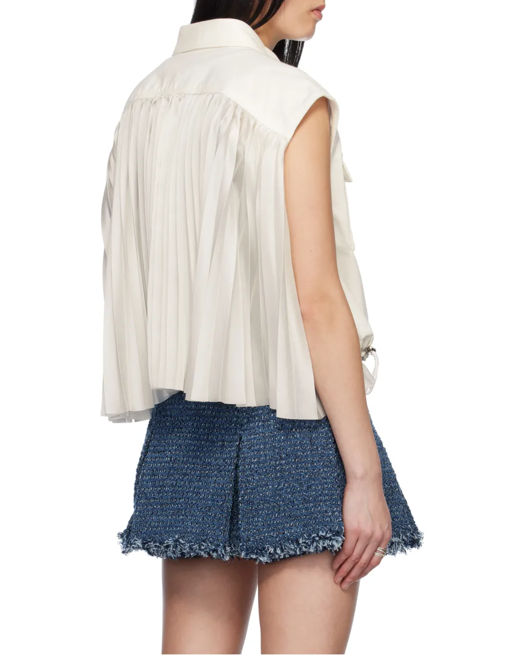 Collared Pleated Sleeveless Shirt
