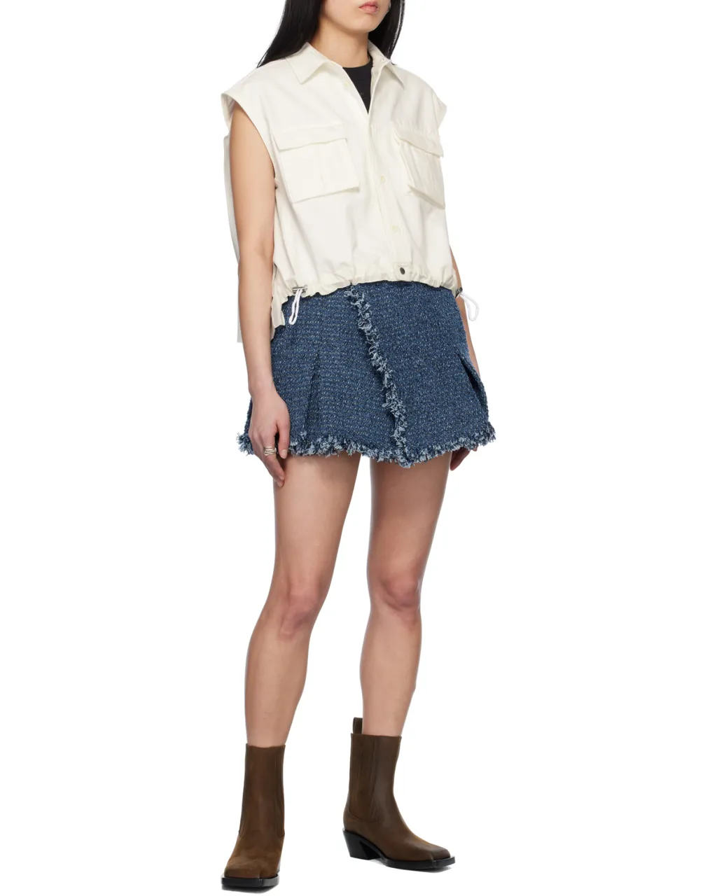 Collared Pleated Sleeveless Shirt