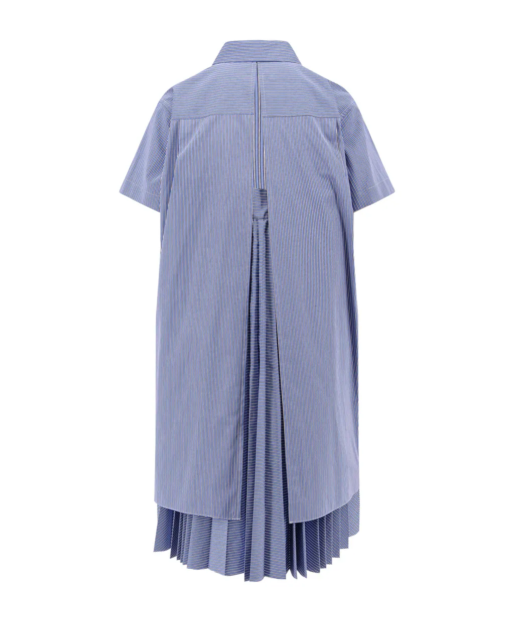 Striped Pleated Midi Chemisier Dress
