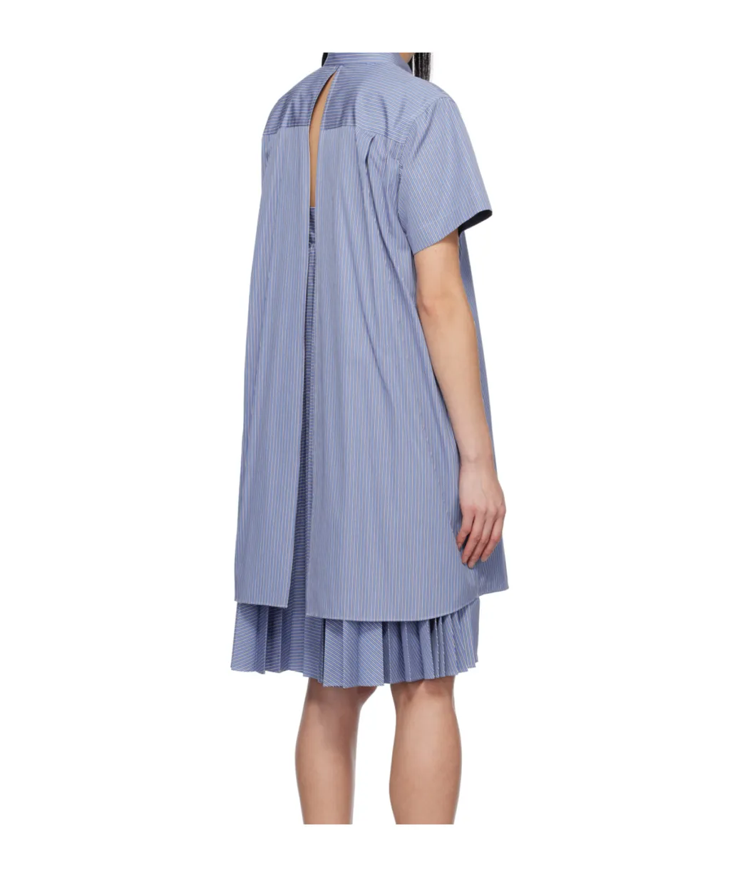 Striped Pleated Midi Chemisier Dress