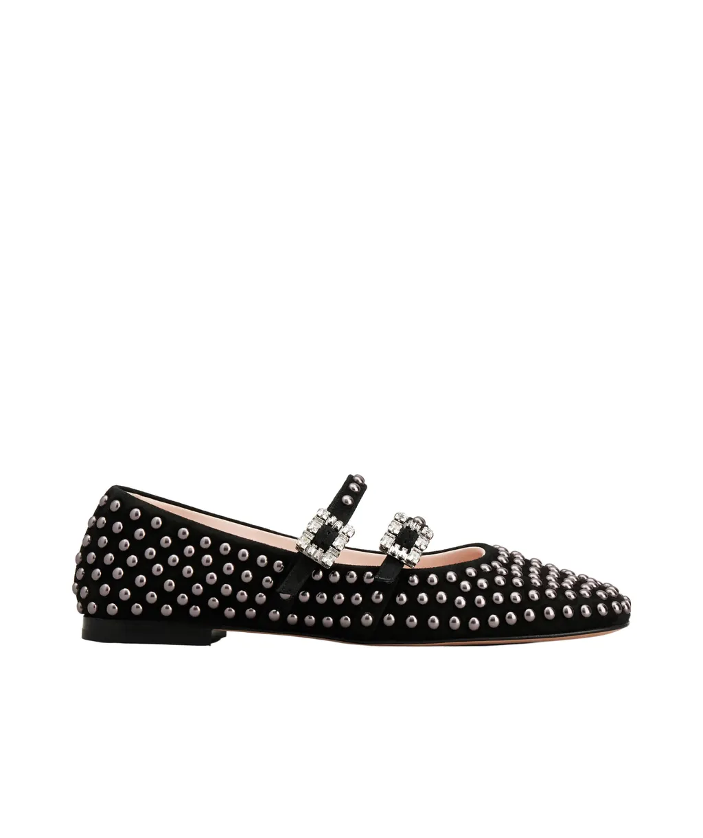 Stud Embellished Buckle Strap Flat Shoes