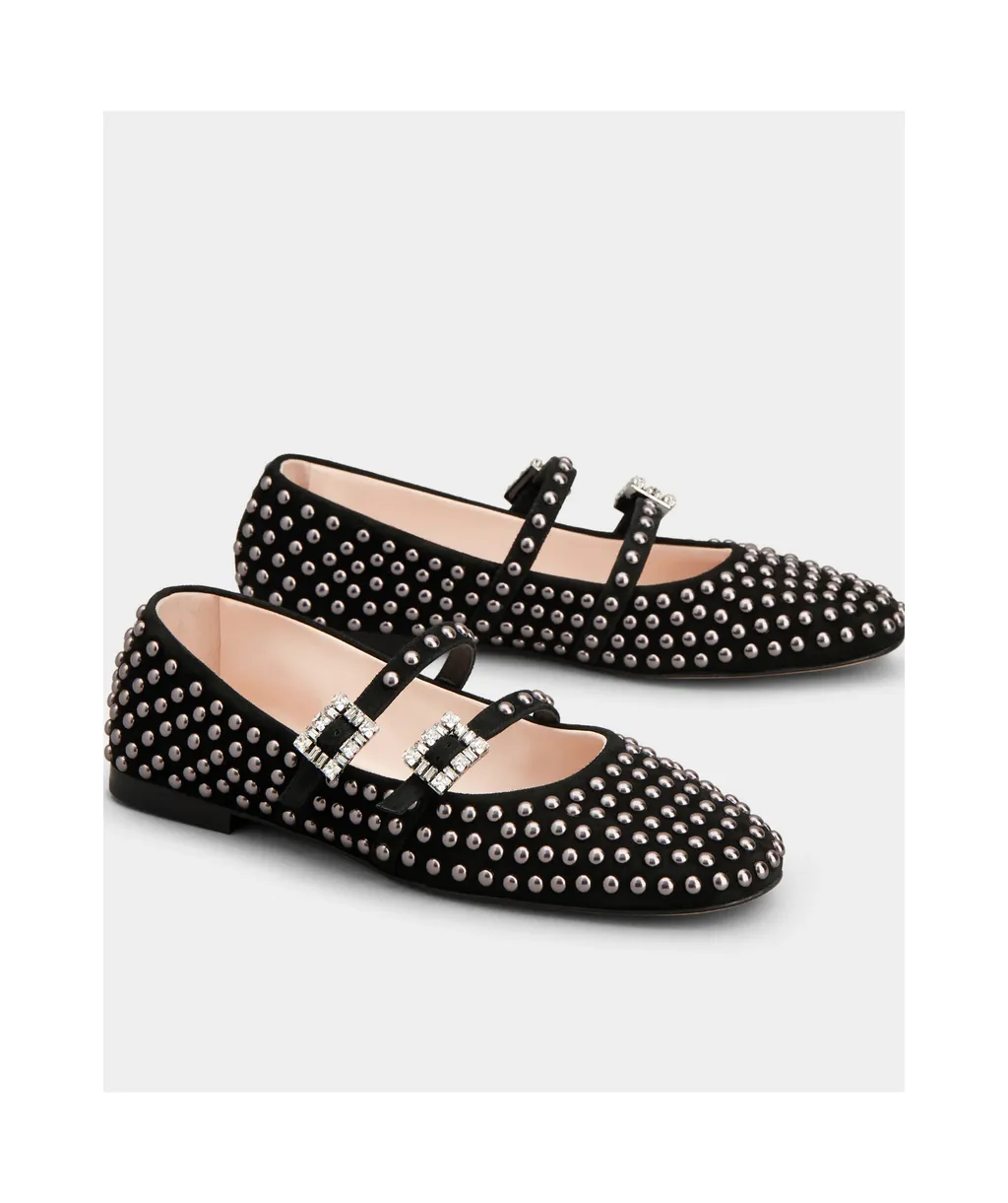 Stud Embellished Buckle Strap Flat Shoes
