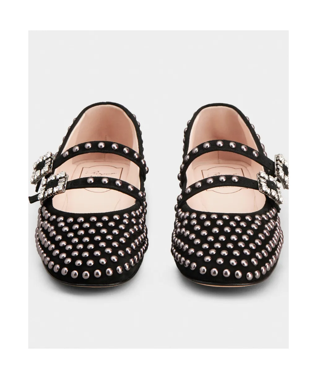 Stud Embellished Buckle Strap Flat Shoes
