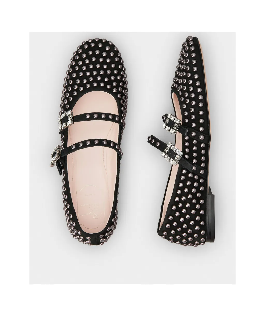 Stud Embellished Buckle Strap Flat Shoes
