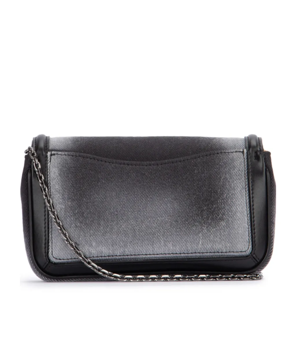 Embellished Foldover Top Denim Shoulder Bag