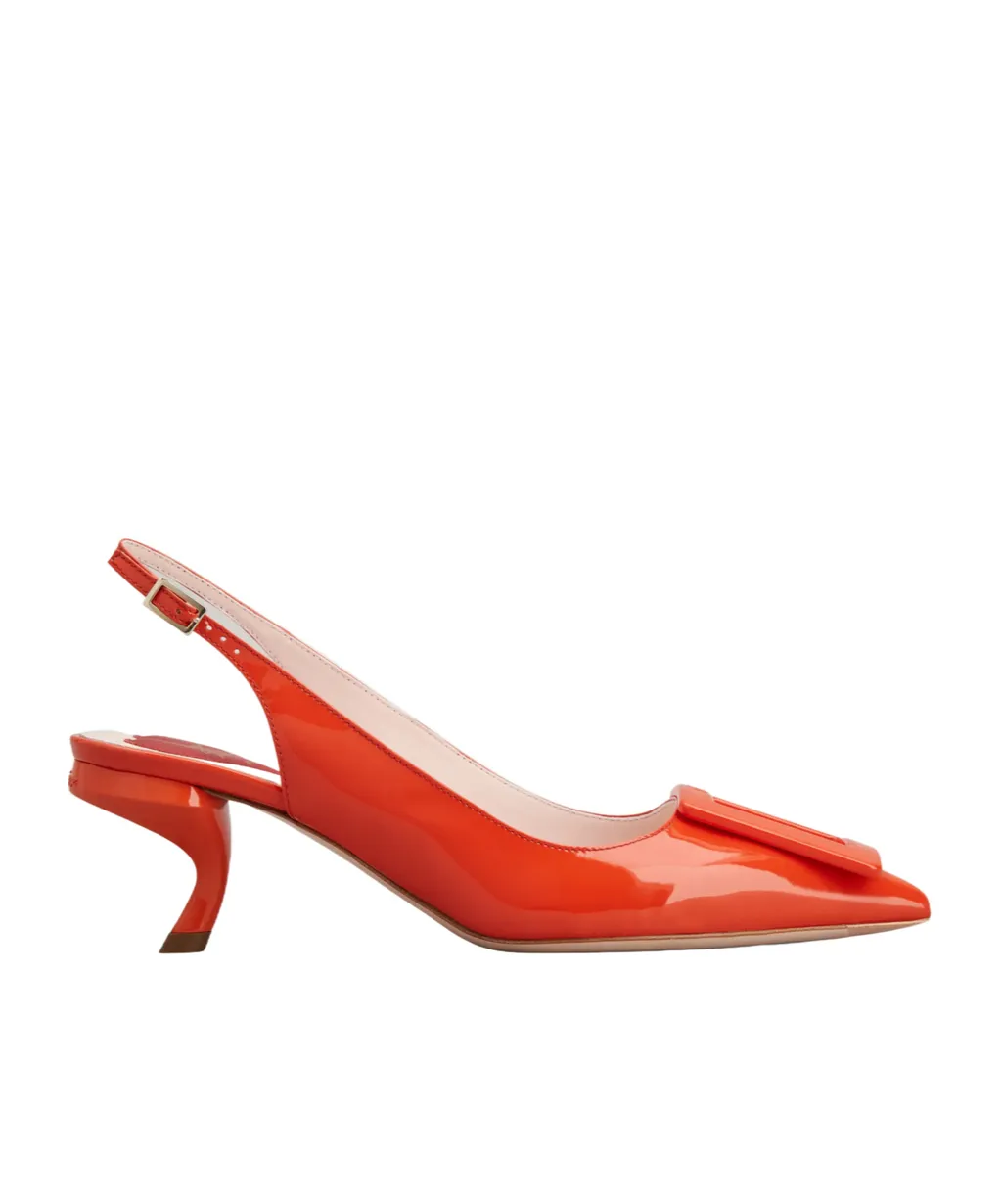 Virgule Lacquered Buckle Slingback Pumps