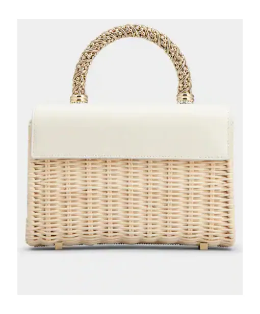 Wicker Jewel Mini Flower Strass Buckle Clutch Bag In Leather And Rattan