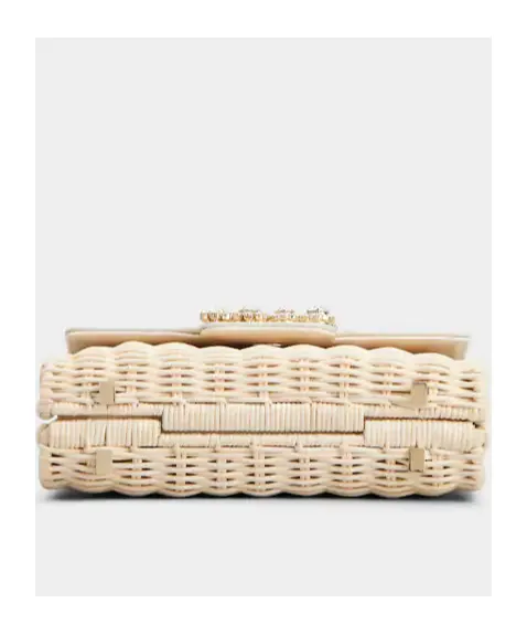 Wicker Jewel Mini Flower Strass Buckle Clutch Bag In Leather And Rattan