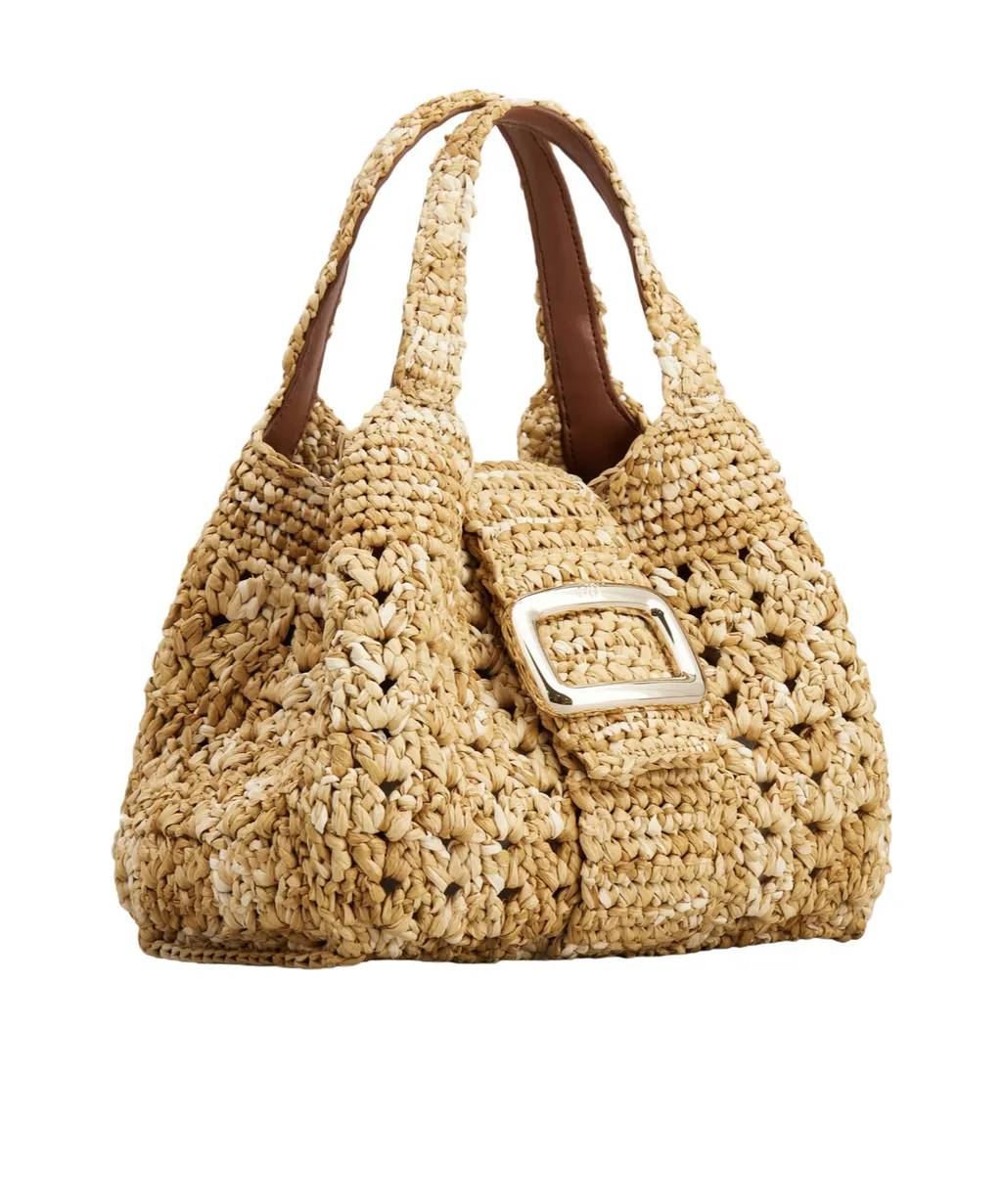 Logo Engraved Woven Shoulder Bag