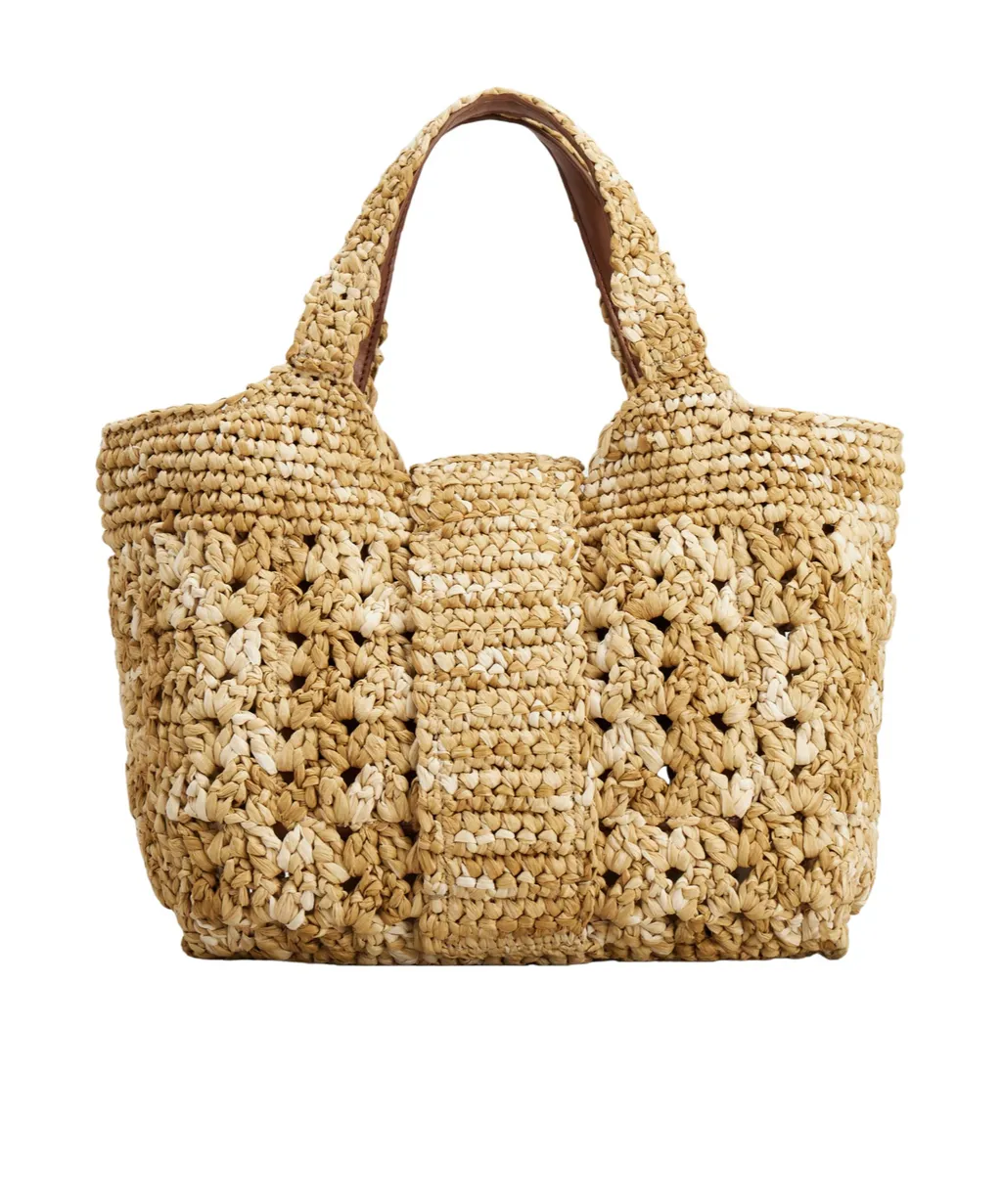 Logo Engraved Woven Shoulder Bag