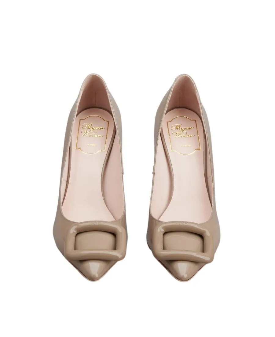 Viv' Choc Lacquered Buckle Pumps