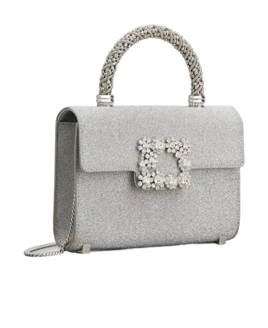 Flower Strass Jewel Buckle Clutch Bag Mini In Glitter Fabric