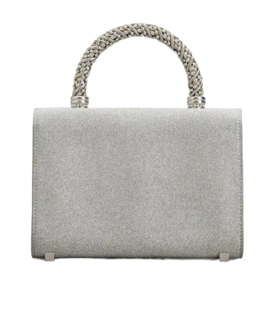Flower Strass Jewel Buckle Clutch Bag Mini In Glitter Fabric