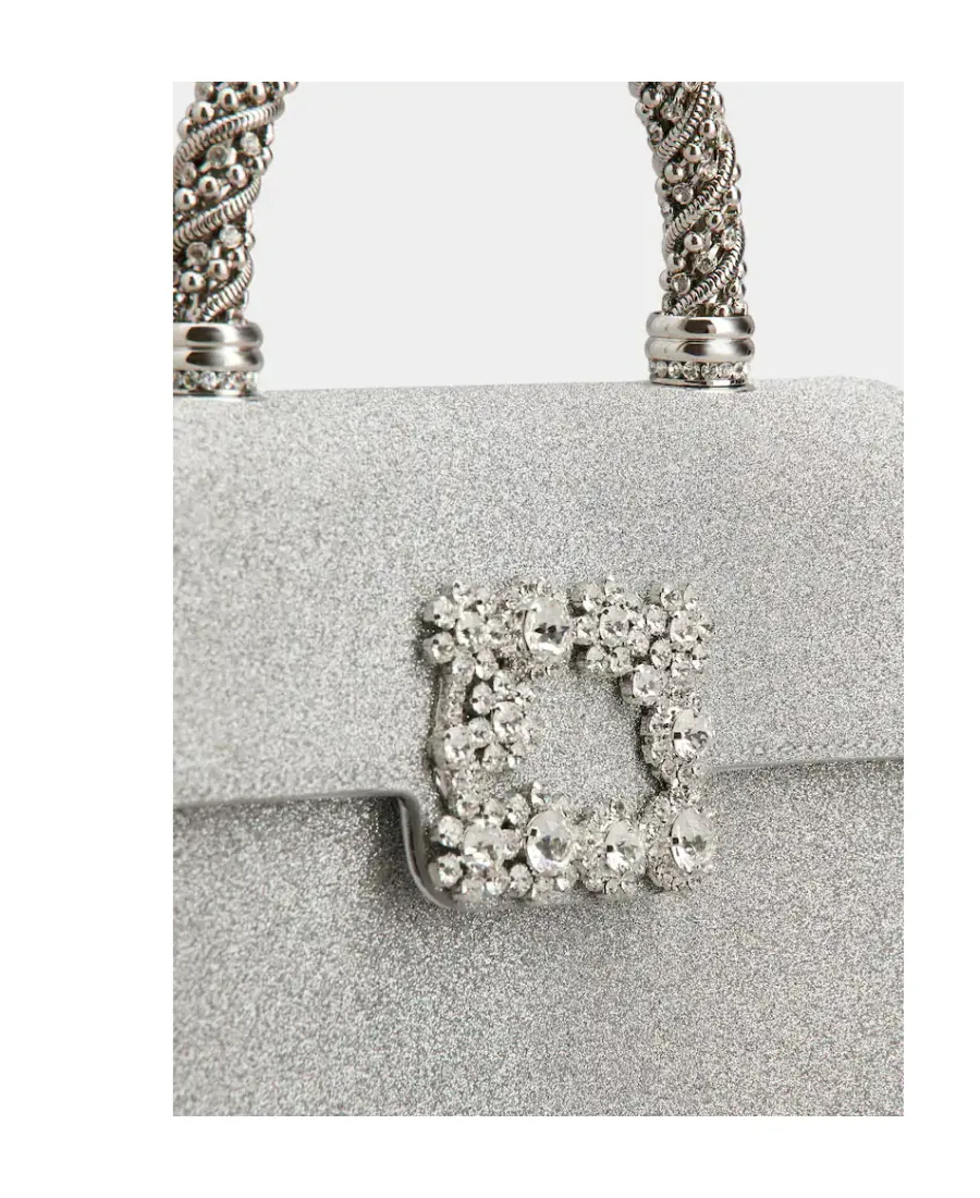 Flower Strass Jewel Buckle Clutch Bag Mini In Glitter Fabric