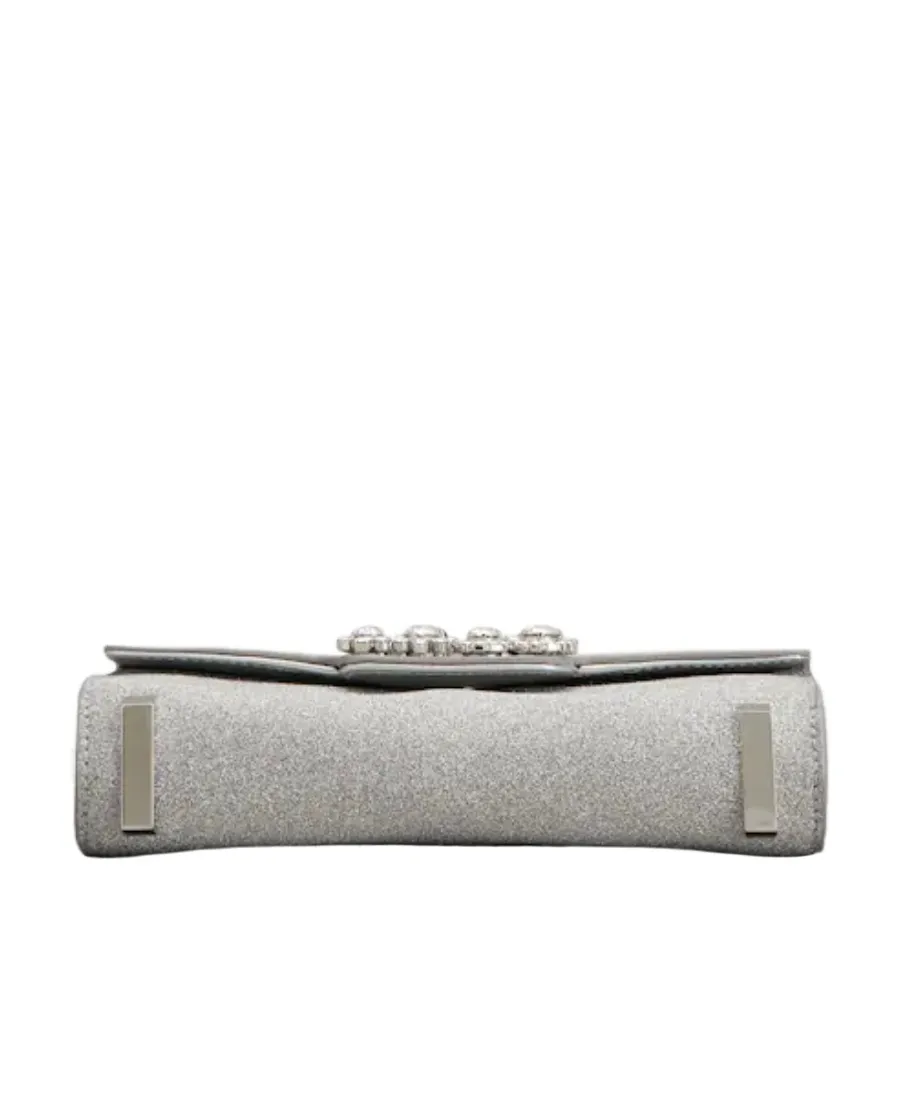 Flower Strass Jewel Buckle Clutch Bag Mini In Glitter Fabric