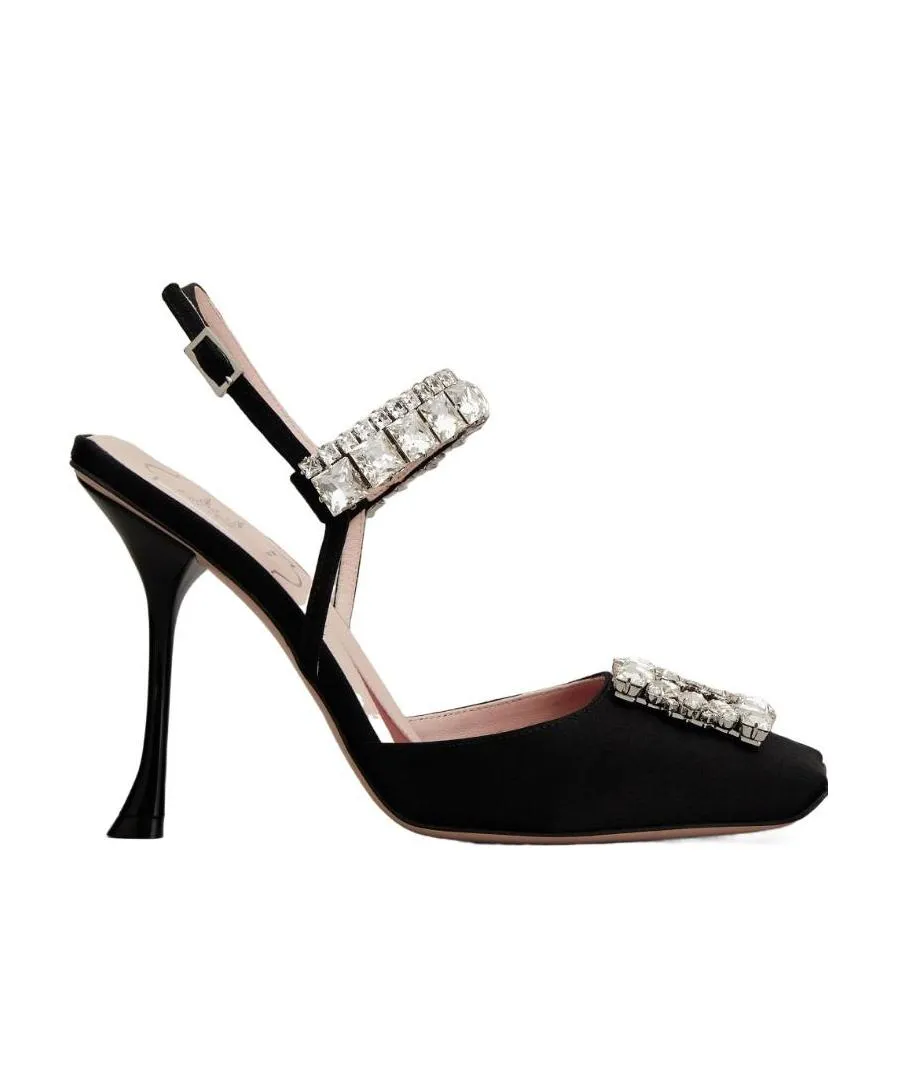 Slingback Pumps Rhinestone Buckle In Satin