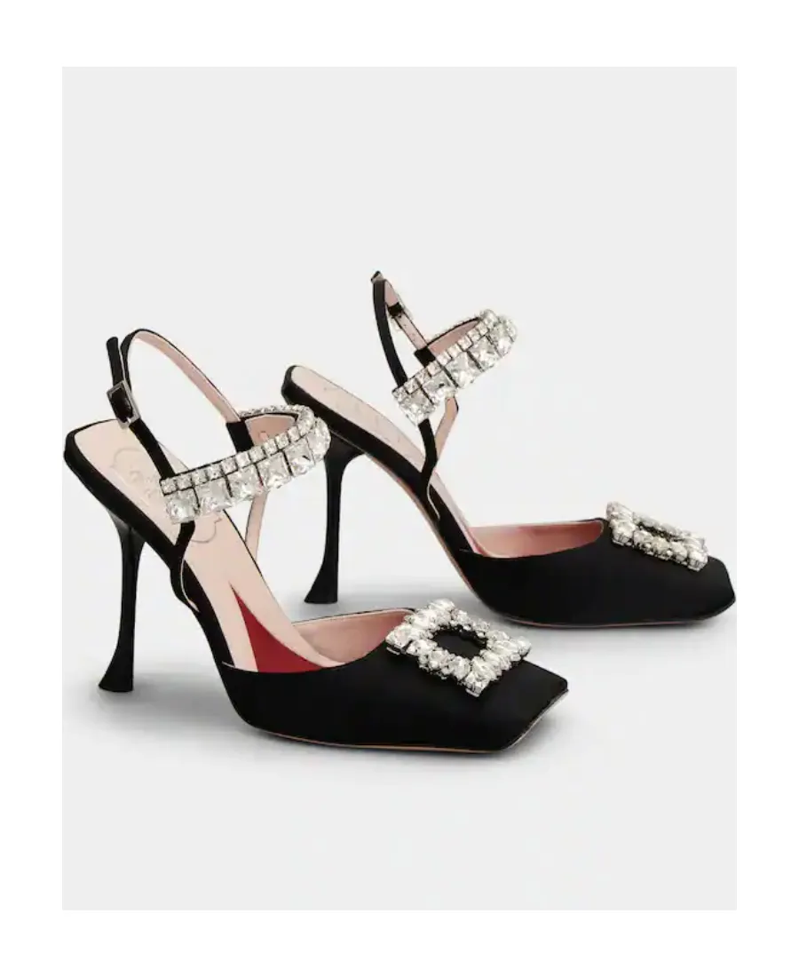 Slingback Pumps Rhinestone Buckle In Satin