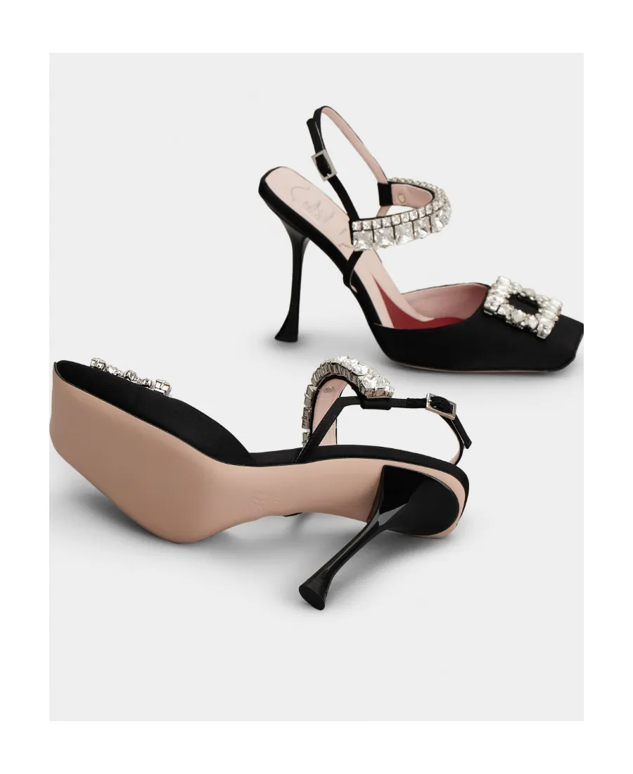 Slingback Pumps Rhinestone Buckle In Satin