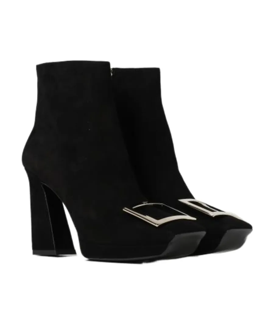 Viv' Square Metal Buckle Platform Ankle Boots
