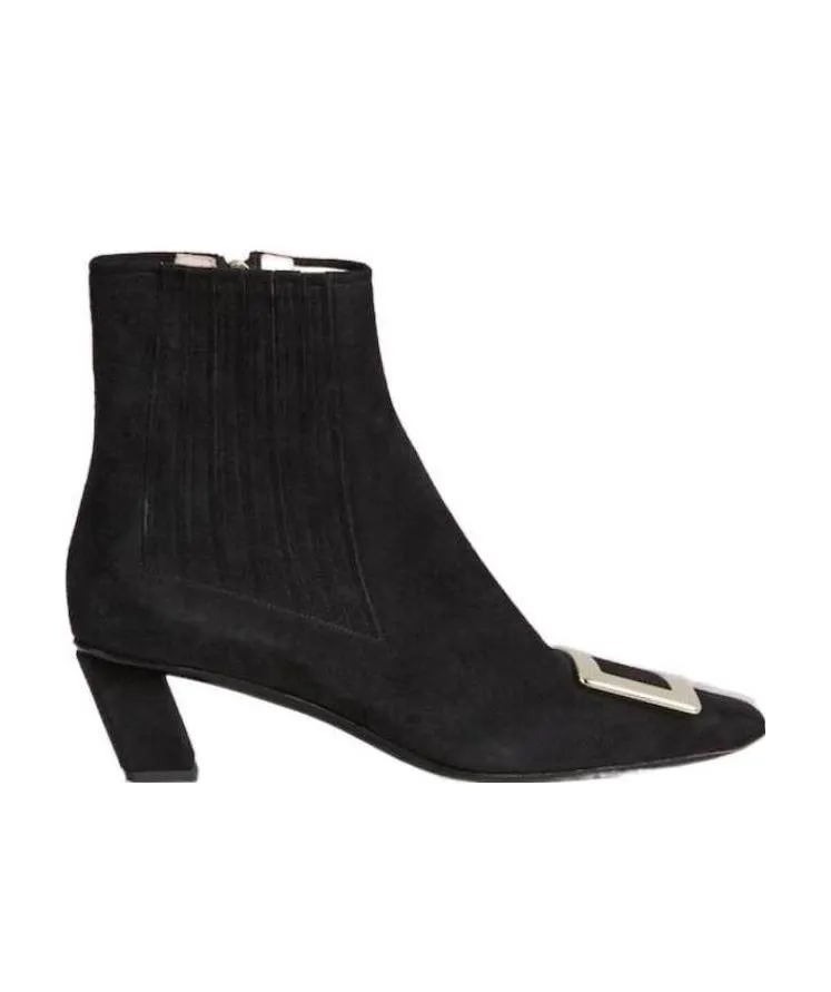 Belle Vivier Suede And Metal Buckle Chelsea Booties