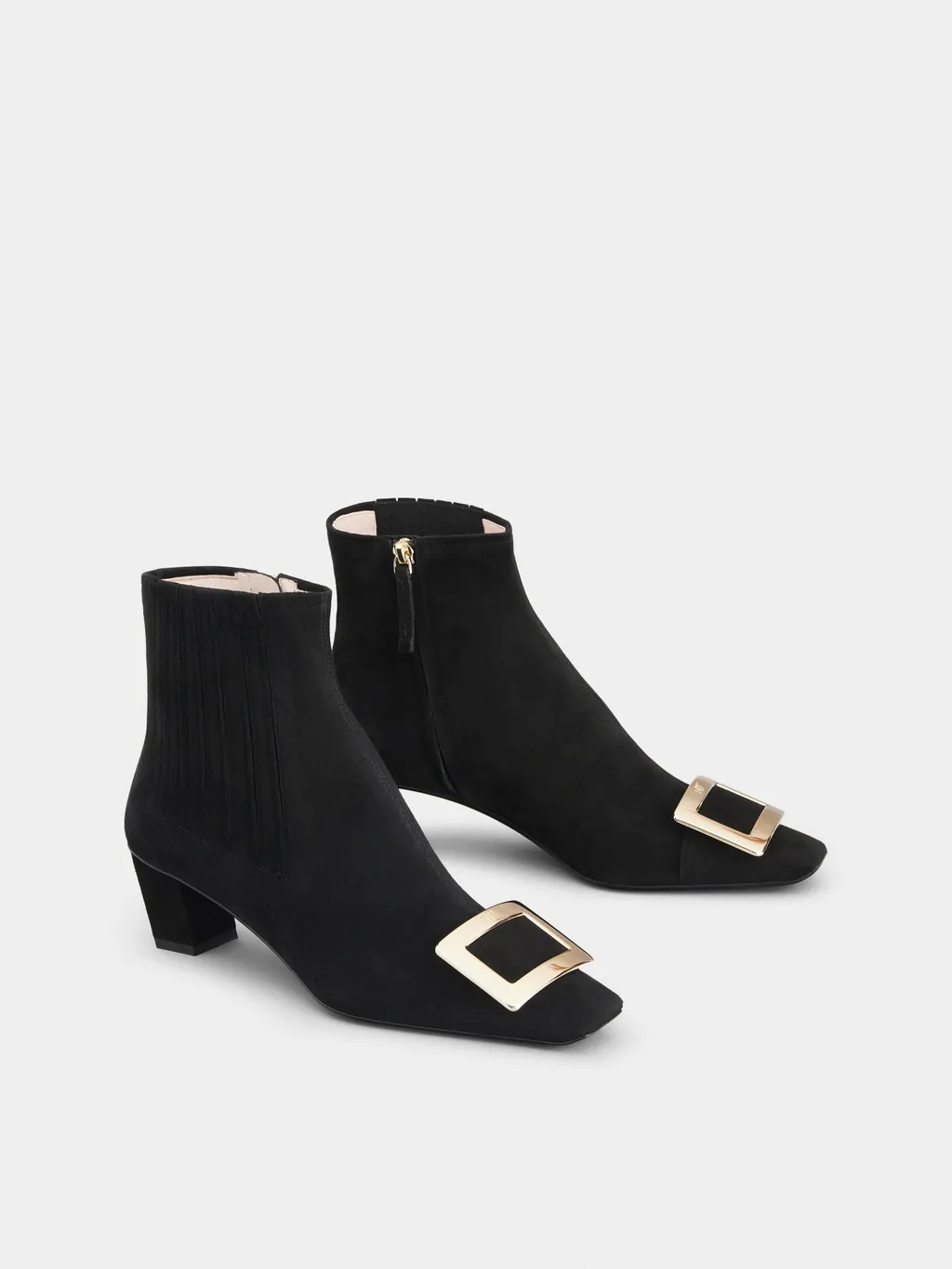 Belle Vivier Suede And Metal Buckle Chelsea Booties