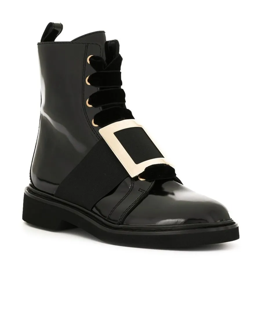 Metal Buckle Velvet Shoelace Ankle Boots