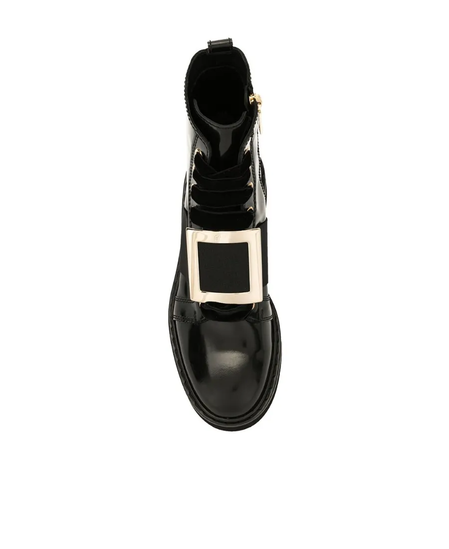 Metal Buckle Velvet Shoelace Ankle Boots