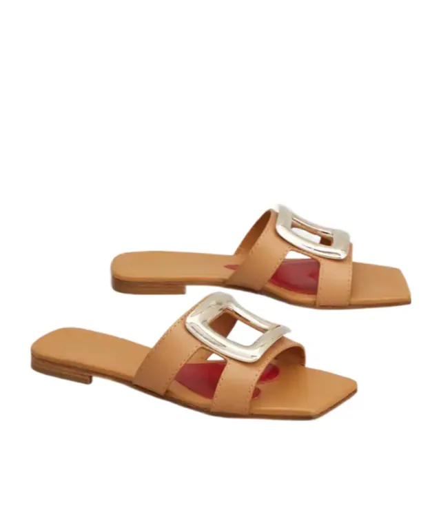 Logo Engraved Square Toe Sandals