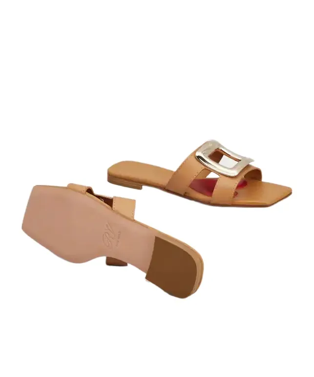 Logo Engraved Square Toe Sandals