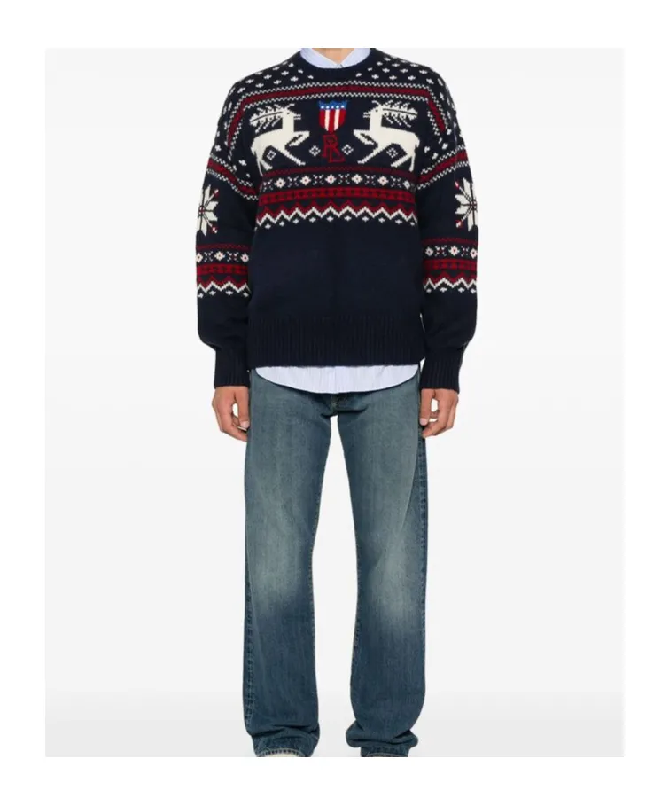 Reindeer-Patterned Wool Sweater