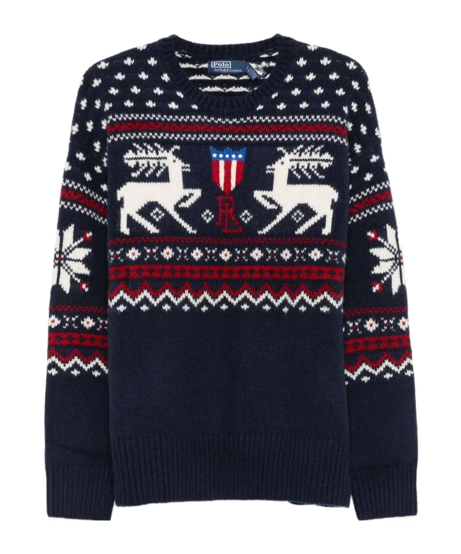 Reindeer-Patterned Wool Sweater
