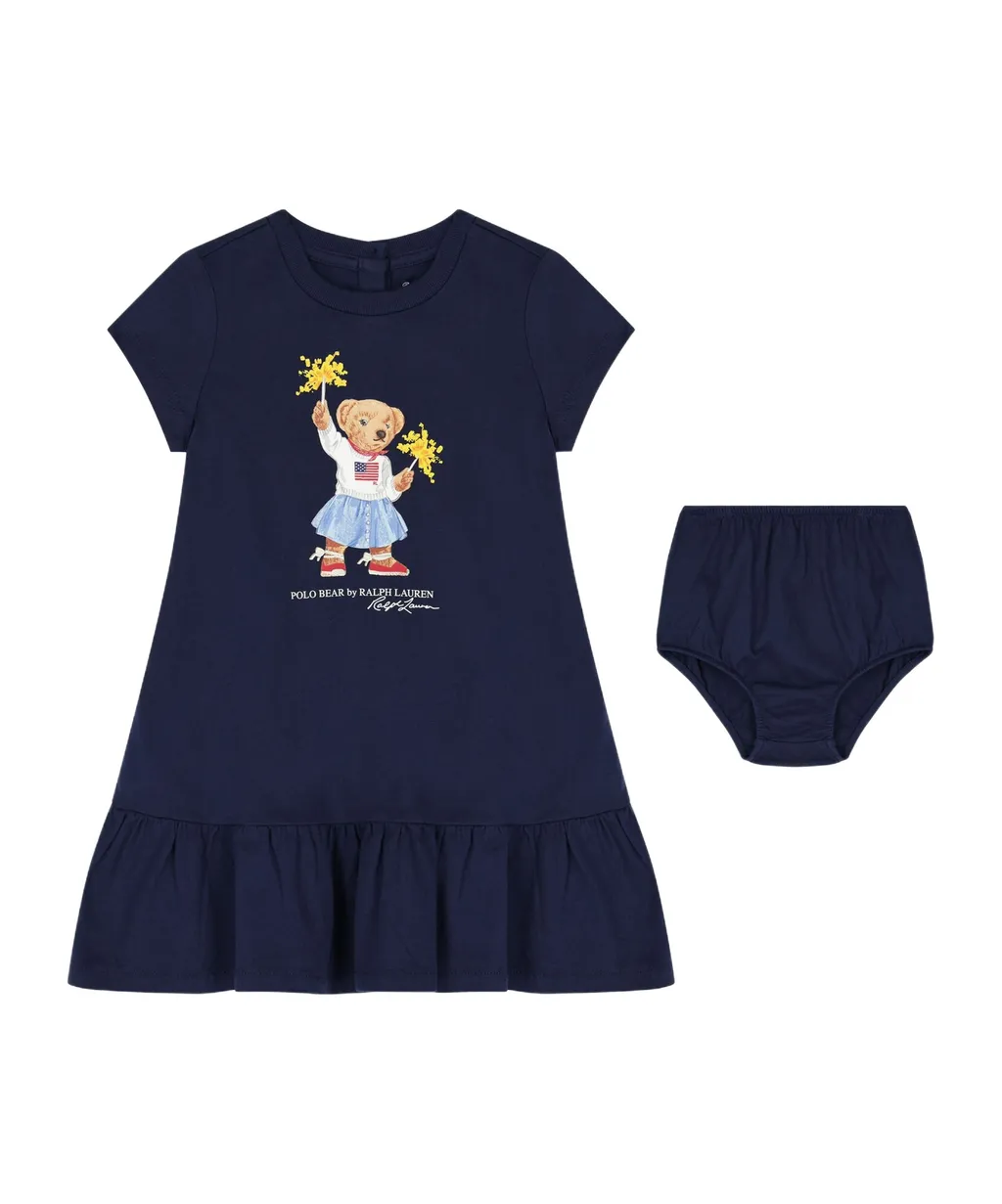 Polo Bear Dress And Diaper Cover Set