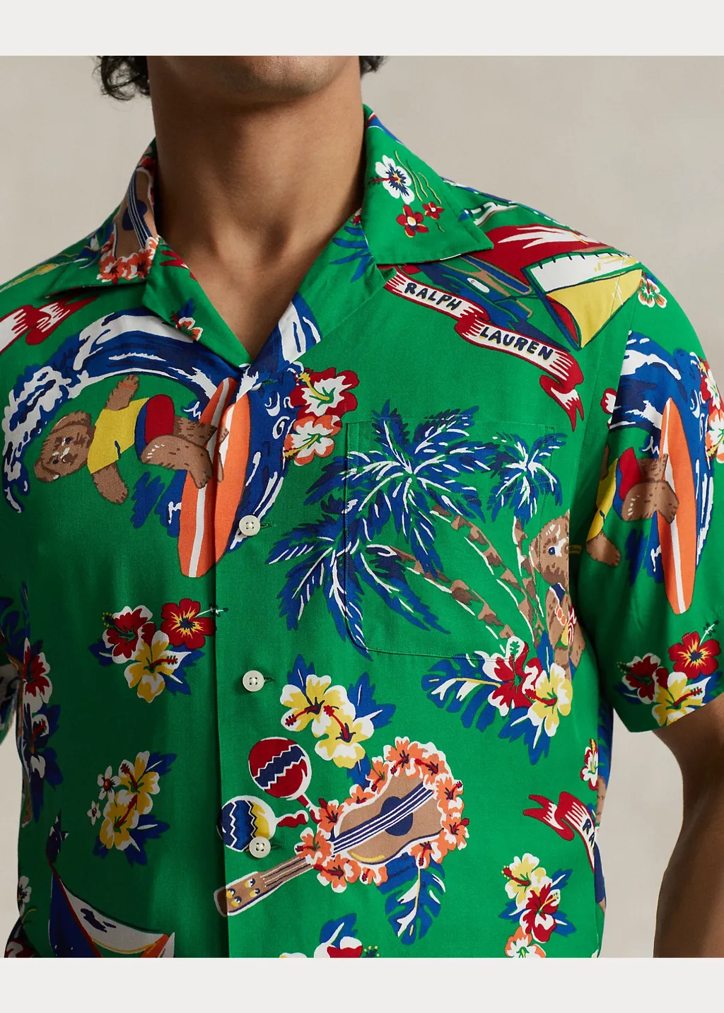 Bear Surfer Printed Buttoned Shirt