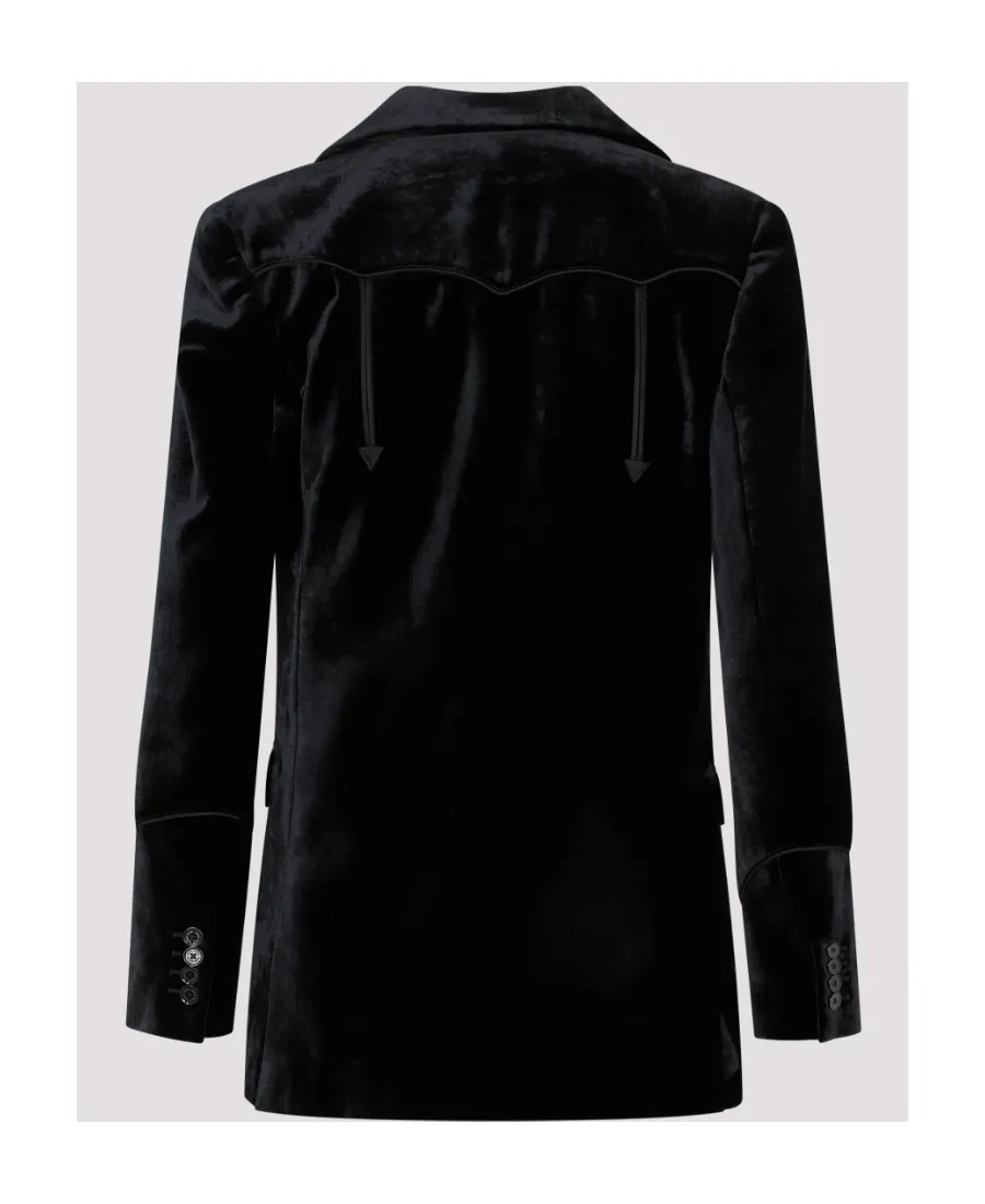 Satin-Trim Single-Breasted Tailored Velvet Blazer