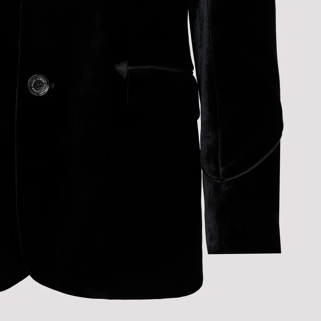 Satin-Trim Single-Breasted Tailored Velvet Blazer