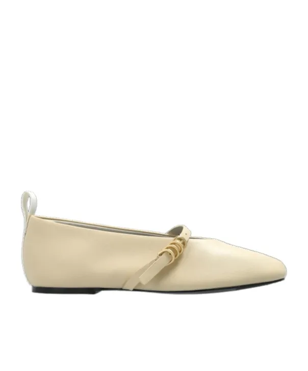 Square-Toe Leather Ballerina Shoes