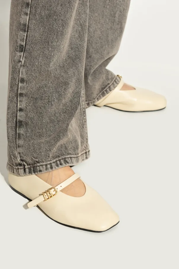 Square-Toe Leather Ballerina Shoes
