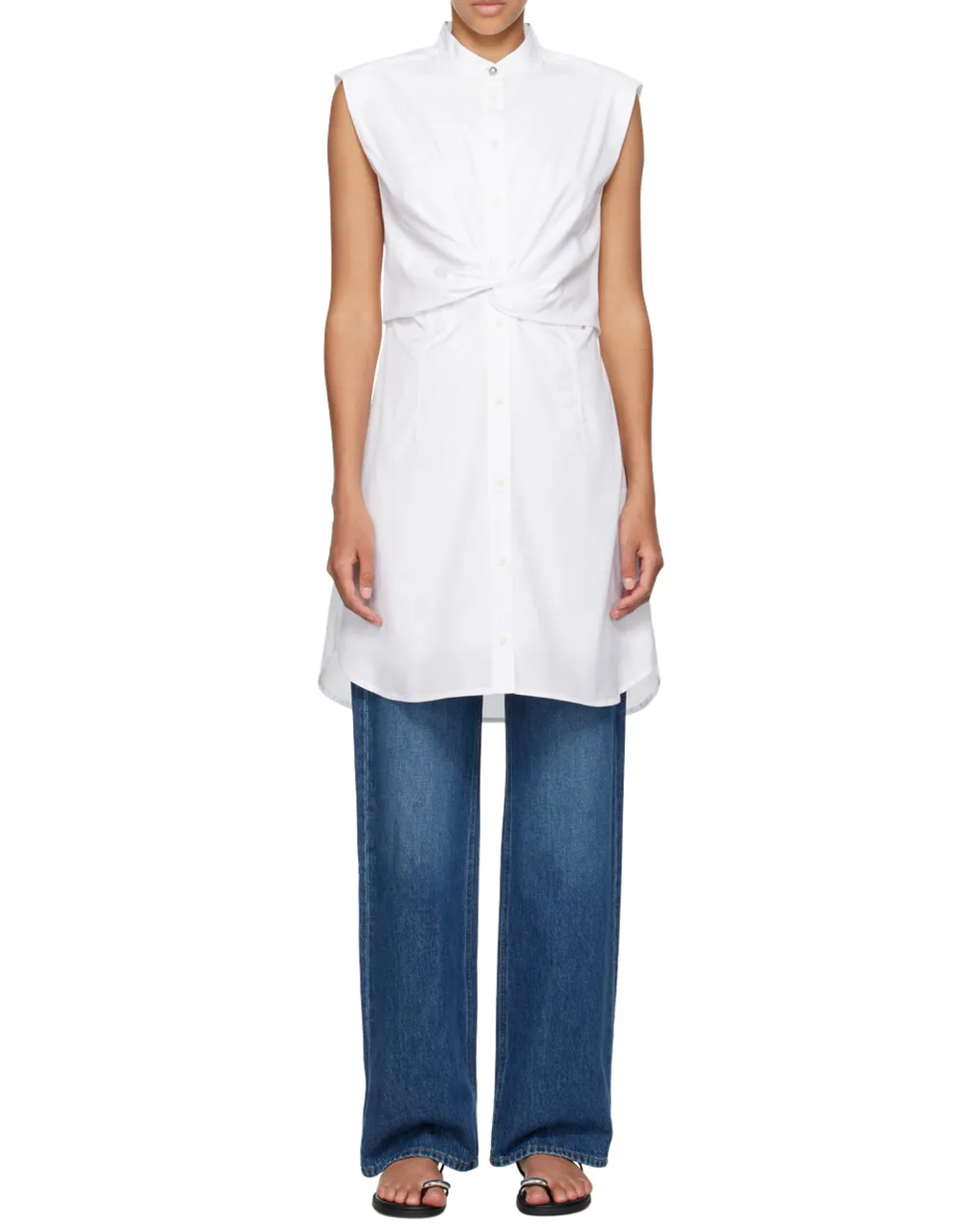 Sleeveless Knotted Waist Shirt Dress