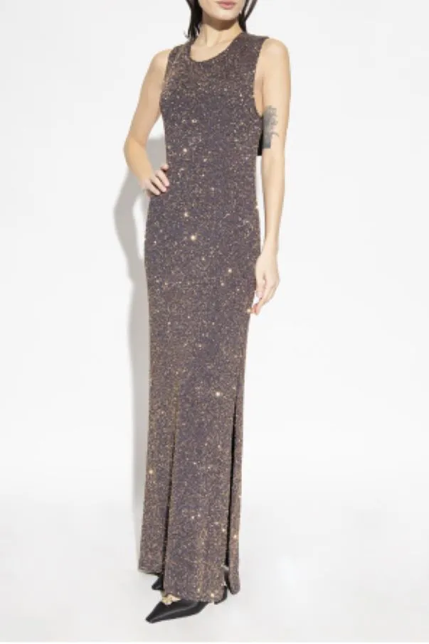 Sequin-Embellished Knitted Sleeveless Dress