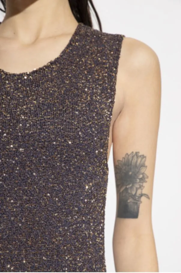 Sequin-Embellished Knitted Sleeveless Dress