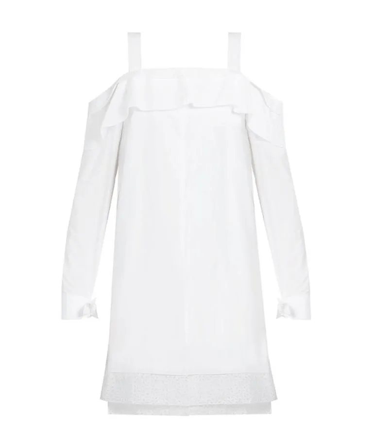 Off Shoulder Lotus Leaf Trimmed Dress