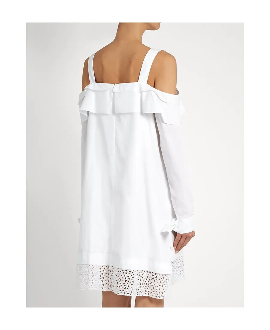 Off Shoulder Lotus Leaf Trimmed Dress