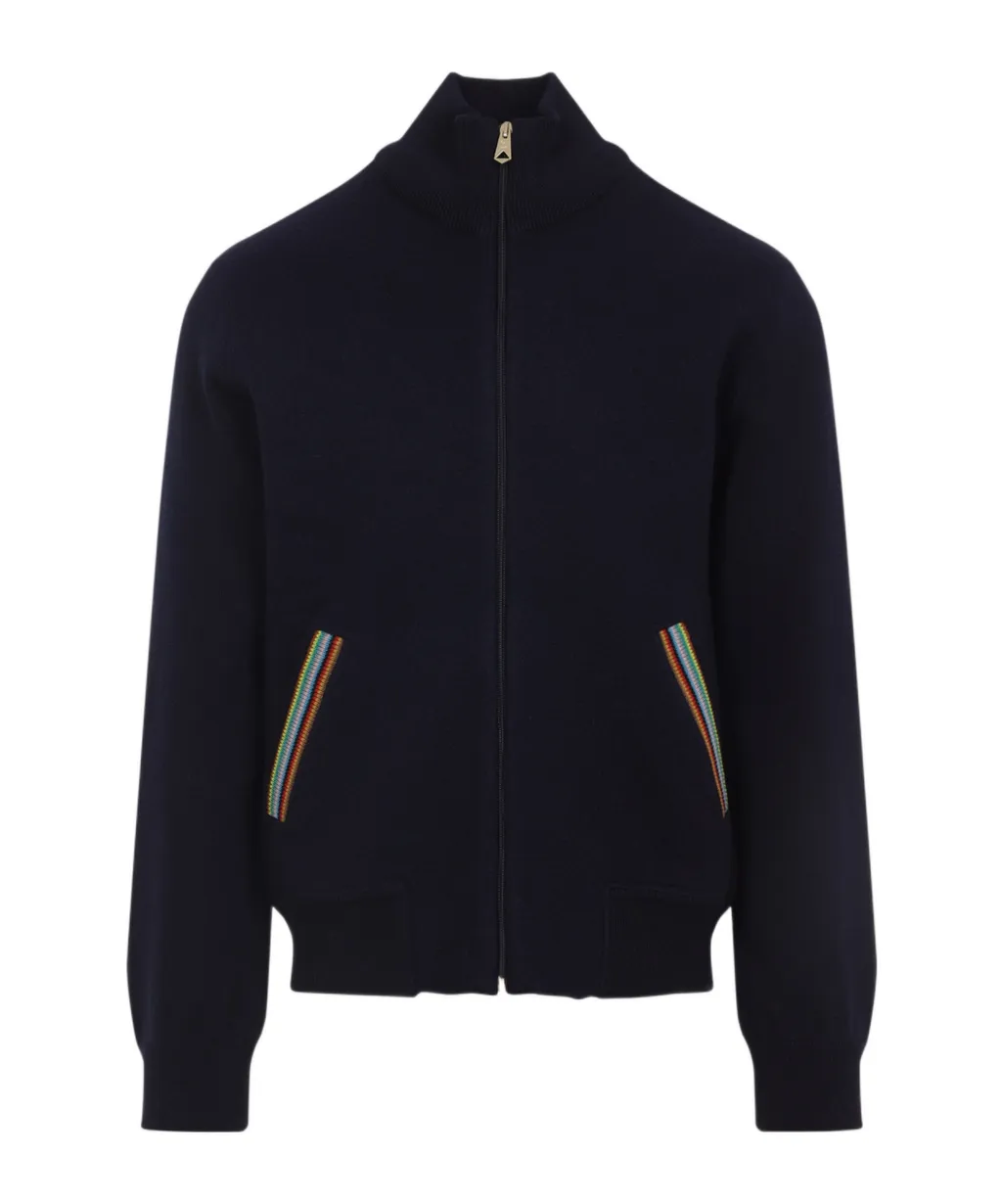 Zip-Up Striped High Neck Jacket
