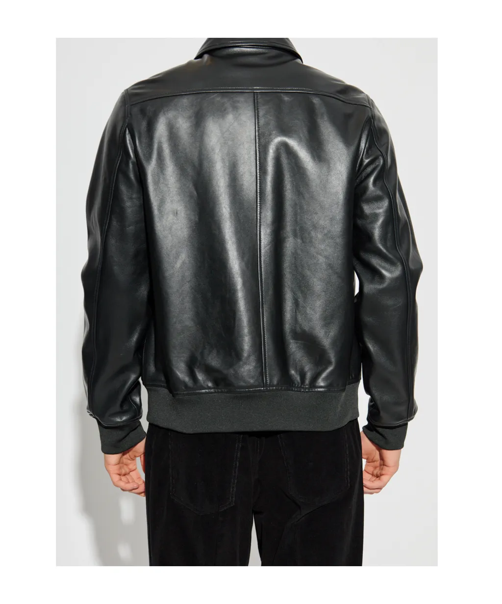 Flap-Pocket Zip-Front Leather Jacket