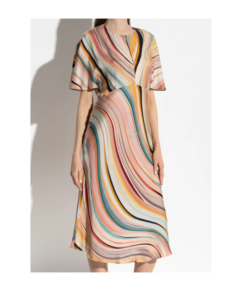Short-Sleeved Stripe Patterned Dress