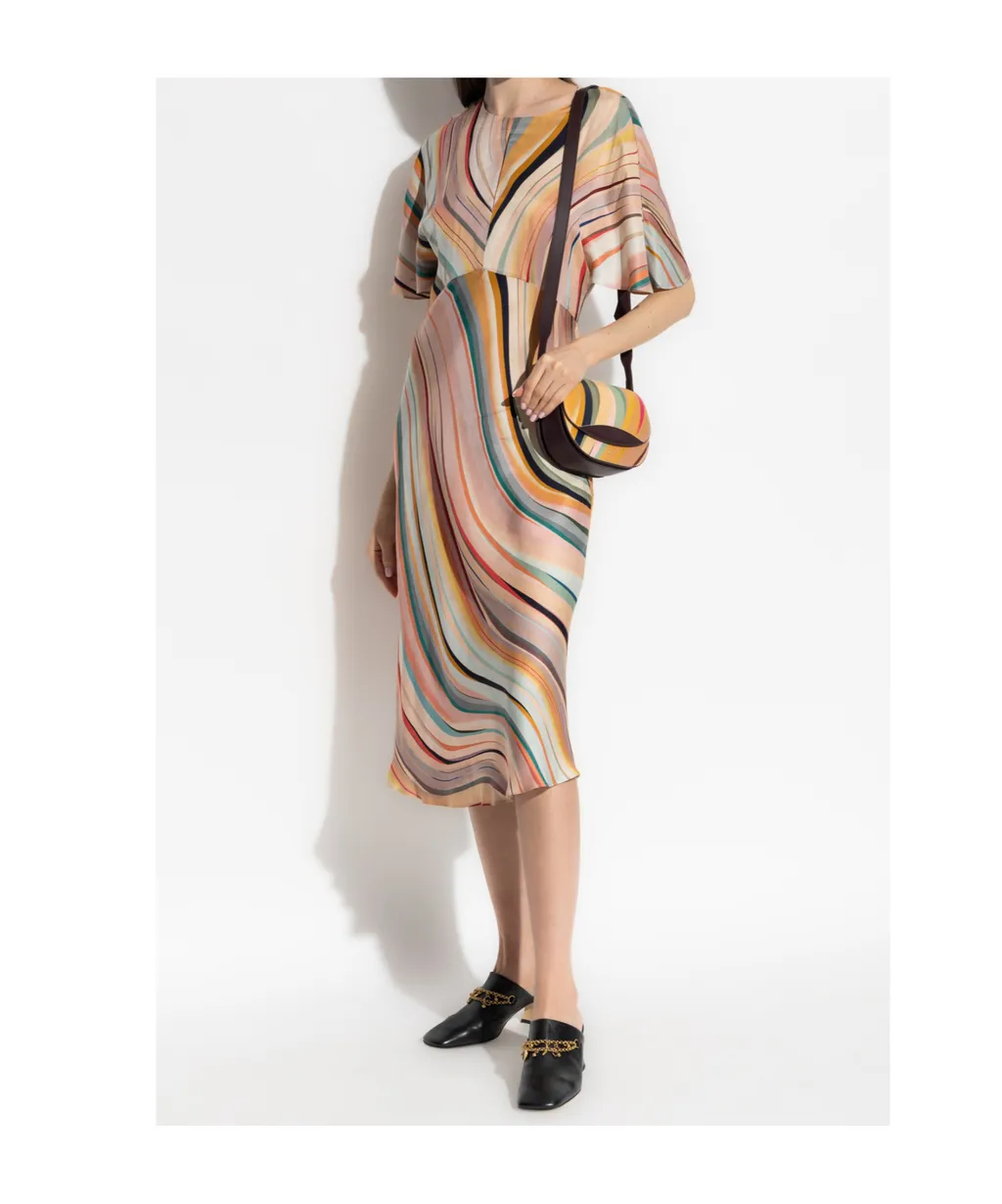 Short-Sleeved Stripe Patterned Dress